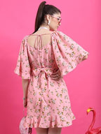 Ketch WomenS Cotton Blend Ruffle Hem Dress Above The Knee Khj6000490_Pink/White/Multi