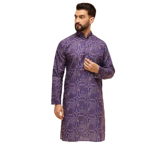 Sojanya (Since 1958 MenS Cotton Linen Geometric Printed Purple Only Long Kurta