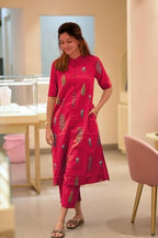 ANNI DESIGNER Womens Rayon Viscose Straight Printed Kurta with Pant (Barkat Pink_S_Pink_Small)