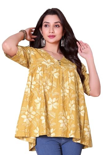 Shiv Textiles Women'S Cotton Printed Kurti (Tk-1001-Yellow-L)