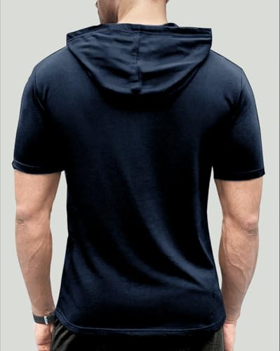 Noble Monk MenS Regular Fit Hoodie |Half Sleeves |Hooded Neck T-Shirt For Men Navy Blue