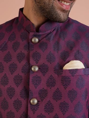 Kisah Men Purple Jacquard Woven Design Indo-Western Sherwani Set Indo-Western, Ethnic Wear