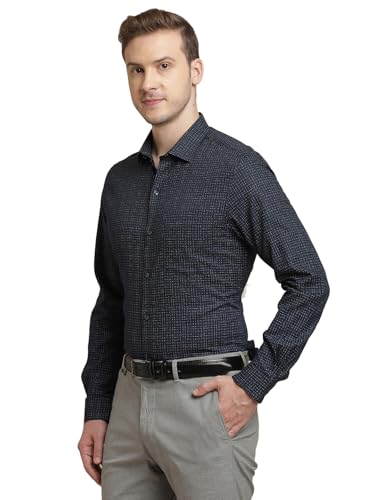 Turtle Men 100% Cotton Slim Fit Blue Printed Full Sleeve Formal Shirt
