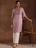 Libas WomenS Polyester Yoke Design Straight Kurta (29204 Lavender