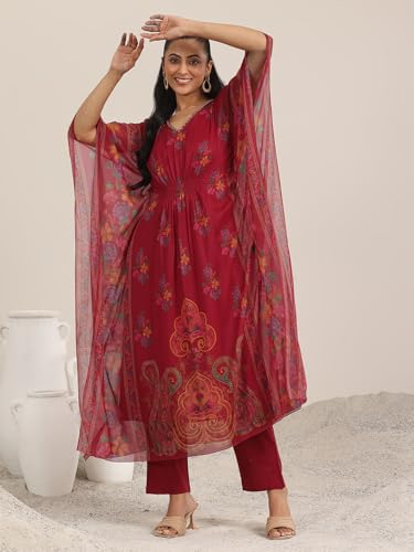 Libas WomenS Poly Chiffon Kurta Set (99116Or_Maroon