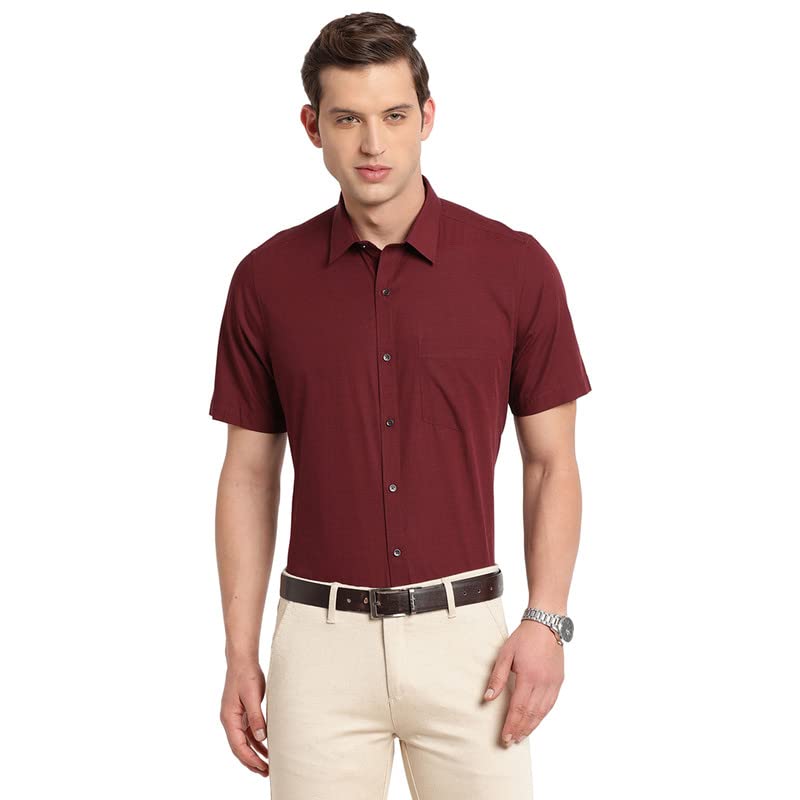 Turtle Men Maroon Cotton Solid Regular Fit Formal Shirts