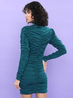 Ketch WomenS Cotton Blend Ruched Dress With High Neck Above The Knee Khj6000461_Teal