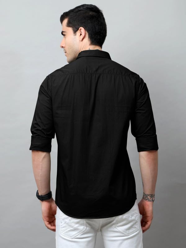 Tee Projekt Cotton Shirt for Men Ll Front Pocket Shirt Ll Stylish Long Sleeve Shirt Ll Soild Regular Fit (Pack of 2) Black-White