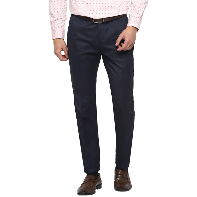 Turtle Men Navy Blue Slim Fit Self Design Trousers