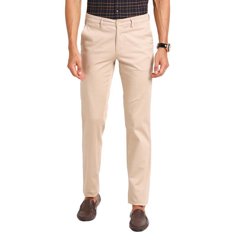 Turtle Men Cotton Stretch Beige Prints Ultra Slim Fit Casual Trouser