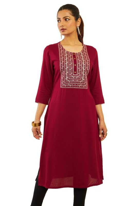 Soch Womens Rayon Floral Zari Embroidestraight Kurta