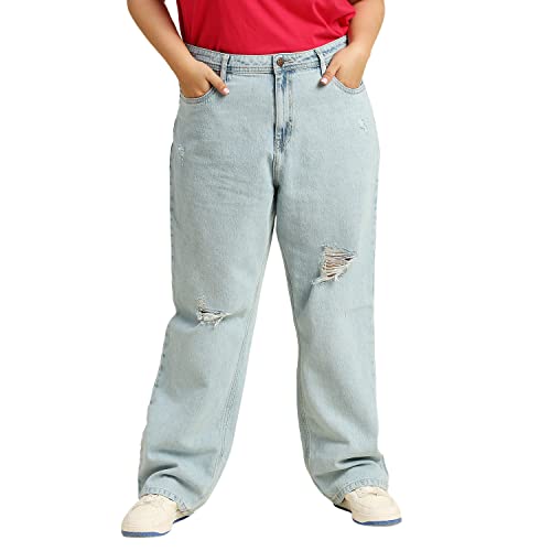 High Star WomenS Wide Leg Stretchable Mid Rise Jeans (Hswjns23011P_42_Blue
