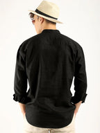 Macsivo MenS Cotton Polyester Blend Solid Regular Fit Full Sleeve Short Kurta Black