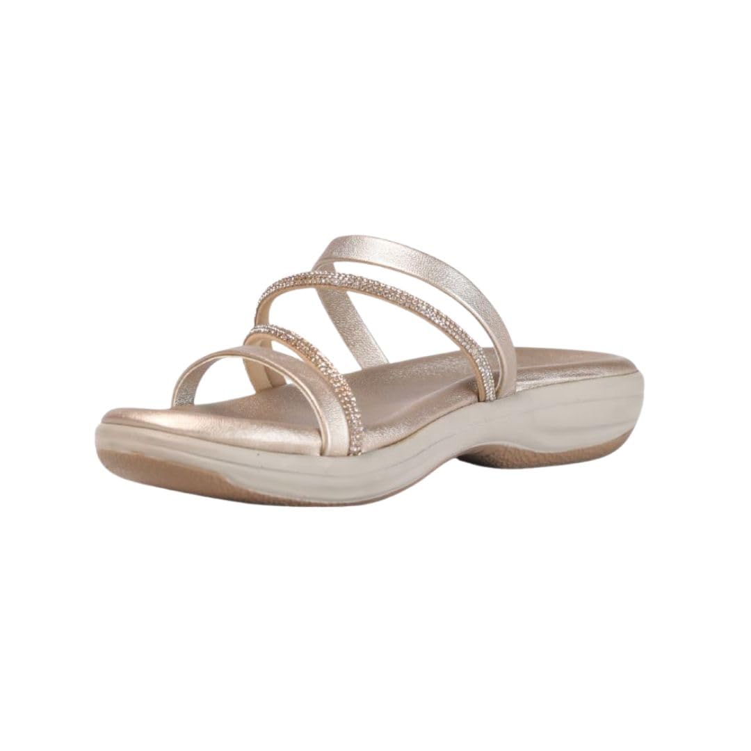 MONROW Fancy and Stylish Trendy and Lightweight Casual Regularwear Vegan Flats For Women and Girls Gold 7UK 7