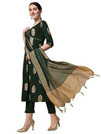 Nainvish Women'S Crepe Straight Square Neck Golden Printed Kurta Pant With Dupatta (Sd436_Kbd-Xl_Green)