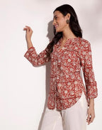 Fabindia WomenS Printed Regular Fit Shirt (1035769Red_Red