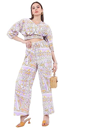 Ketch Polyester Women Western Casual Fit Co-Ord Set Standard Length Playwear Dress (Khce000058_Lavender_L)