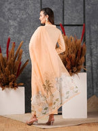 ANNI DESIGNER Womens Cotton Blend Straight Printed Kurta with Pant & Dupatta (Gosala Peach_XL_Peach_X-Large)