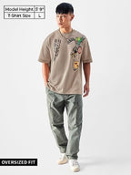 The Souled Store Official Tmnt: Booyashaka Mens And Boys Oversized Fit Graphic Printed Half Sleeve Cotton Light Brown Color Oversized Tshirt