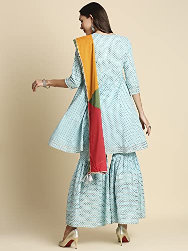 Anubhutee Cotton Womens Kurta Sharara With Dupatta Set
