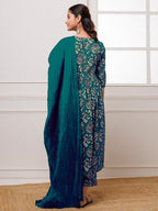 ANNI DESIGNER Womens Rayon Blend Anarkali Printed Kurta with Pant & Dupatta (Dabu Kerosin_L_Dark Blue_Large)
