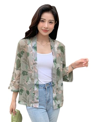 TOPLOT Womens Front Open Floral Printed Shrug Top Regular Fit (Shrug-5148-Green-XXL)