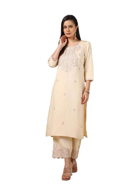 Soch Women Muslin Blend Woven Design Kurta Set with Thread Work