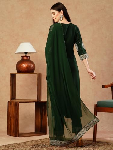 ANNI DESIGNER Womens Cotton Blend Straight Printed Kurta with Pant & Dupatta (Carla Green_S_Green_Small)