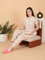 Sweet Dreams Women Printed Pyjama Set Cream