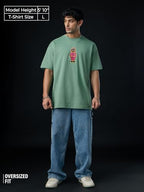 The Souled Store Squid Games: Soldier Men and Boys Short Sleeves Round Neck Green Embroidered Cotton Oversized T-Shirts