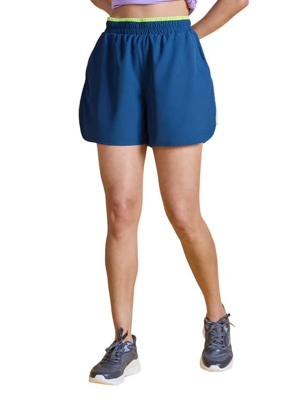 Nykd All Day Meshed Shorts With Curved Hem And Side Pockets For Women,Adjustable Drawstring For Outdoor/Workout - Shorts, Nyat27