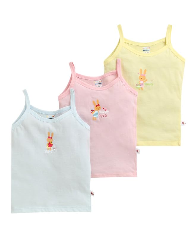 Bumzee Girls Cotton Sleeveless Regular Fit Slips Pack Of 3 Yellow & Sky Blue - 2-3 Years (Peb10644F-Ylw)