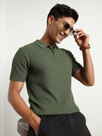 Nobero MenS Self Design Regular Fit Polo Shirt (1M-Twpo-R0014_Olive Green