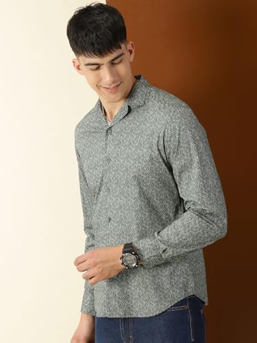 Thomas Scott Mens 100% Cotton Printed Regular Fit Casual Shirt - Green