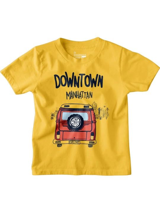 Bon Organik Boys Cotton Graphic Printed T-Shirt Yellow