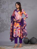 ANNI DESIGNER Womens Rayon Blend Printed Straight Kurta with Pant & Dupatta (KHISSU Violet_L_Violet_Large)