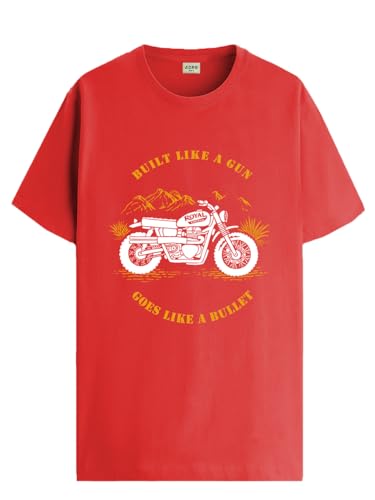 ADRO Men's Royal Bike Design Printed 100% Cotton T-Shirt - Regular Fit, Printed T-Shirts for Men (RN24-RYL-RD_Red_XL)