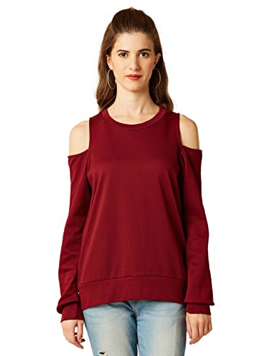 Miss Chase WomenS Maroon Cold Shoulder Boxy Top(Mcaw17Tp10-09-64-04,Maroon,Medium)