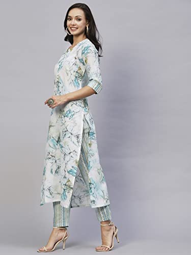 ANNI DESIGNER Womens Cotton Blend Straight Floral Printed Kurta and Pant (PS-RAMA-Green-SM_XXL_Green_XX-Large)