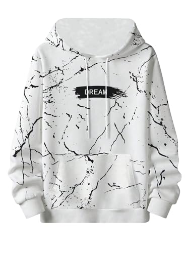 TAGDO Mens Letter Printed Pocket Front Drawstring Hoodie (RF-Hoodie-2010-XXL) White