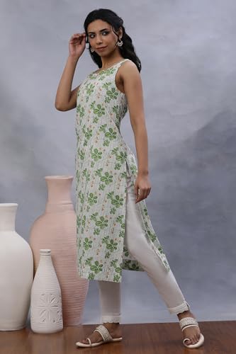 W Women Off White Floral Print Cotton A-Line Kurta