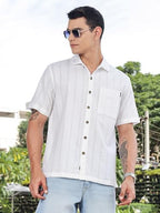 Thomas Scott Mens | Stripes | Seer Sucker Fabric | Spread Collar | Half Sleeve | Casual | Shirts for Men White
