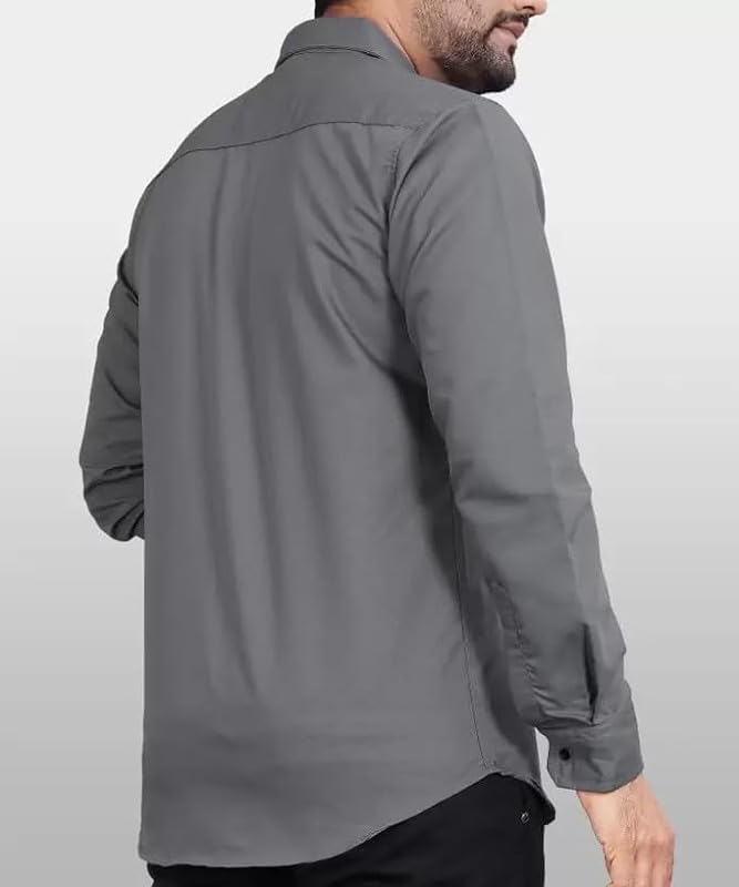 Tee Projekt Mens Regular Fit Solid Soft Touch Cotton Casual Shirt with Pocket Design with Spread Collar & Full Sleeves. Grey