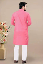 Fashion Gallery MenS Solid Pattern Polycotton Kurta With Long Sleeve Round Neck Knee Length And Pull On Closure Type|Men Kurta