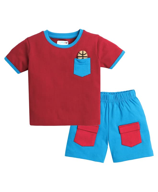 BUMZEE Red & Blue Boys Half Sleeves T-Shirt & Short Set Age - 3-4 Years (Peb8235G-red.blu)