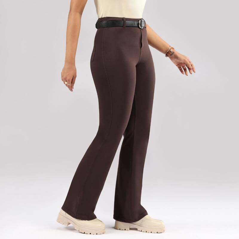 BlissClub AM:PM Air Flare Trousers Cotton for Women Upto 54 ft | Bootcut Trousers and Formal Pants for Women Office wear | Tail