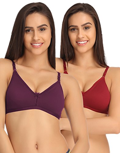 Clovia WomenS Cotton Pack Of 2 Non Padded Full-Coverage Bra (Combbr625_Multi-Coloured_34C),Assorted