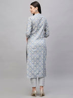 ANNI DESIGNER Womens Cotton Blend Straight Printed Kurta with Pant (Babita Grey_S_Grey_Small)