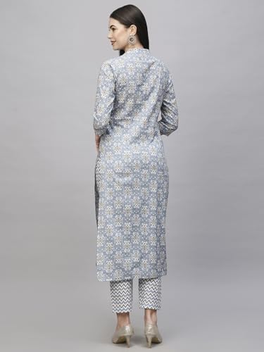 ANNI DESIGNER Womens Cotton Blend Straight Printed Kurta with Pant (Babita Grey-NW_S_Grey_Small)