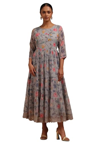 Soch Women Chiffon Floral Print Dress with Thread Work